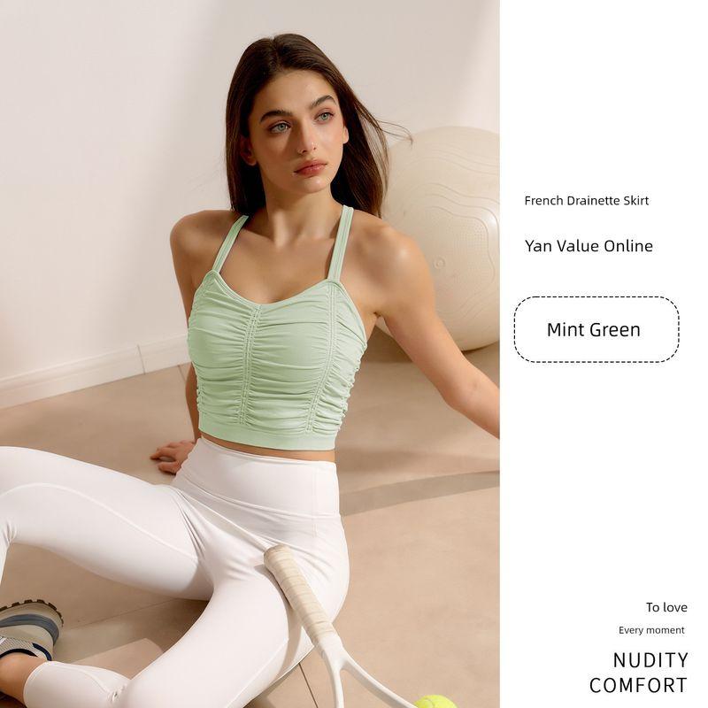 

Pleat Push up Yoga Bra Vest Beauty Back Shaping Outdoor Fitness Underwear Shockproof Quick-Drying Beauty Back Seamless High Elastic Mint Green S