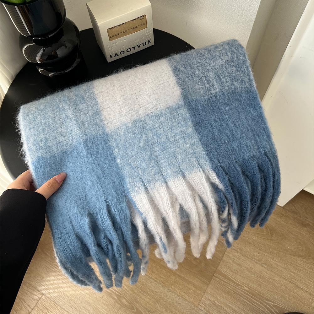 Winter New Mohair Striped Women Scarf Girls Female Warm Thickened Long Scarves Soft Coarse Braid Tassel Shawl Retro Wrap Shawls