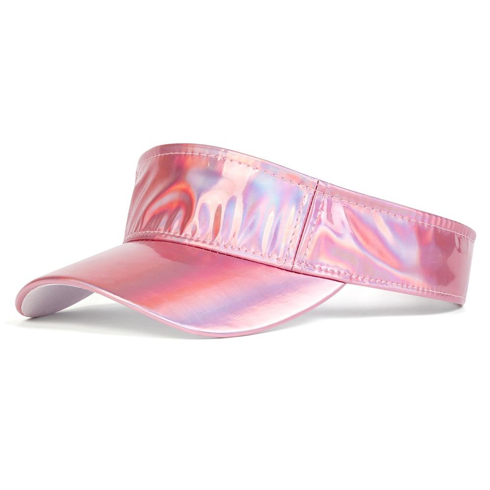 

Hip-hop Style Summer Laser Sun Visor Hat Faux Leather Empty Top Hats For Women Lady Girl Sports рожевий
