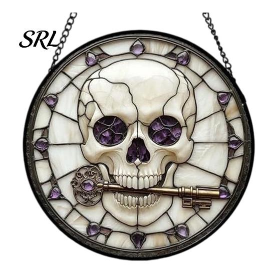 Horror Party Atmosphere Supplies Retro Halloween Pendant, Ghost/Bat/Spider Web/Pumpkin Head Print, Acrylic Disc Wall Decor Vintage Hanging Ornament