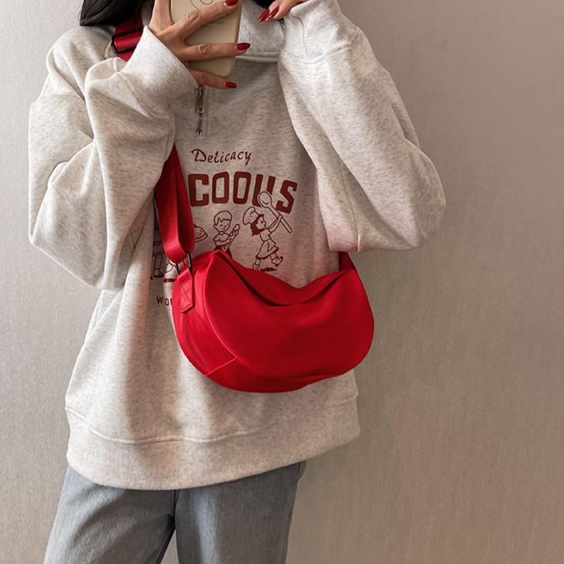Simple Design Women's Messenger Bag Fashi Ladies Nyl Hobos Red Shoulder Bags Vintage Female Girls Purse Cloth Handbags