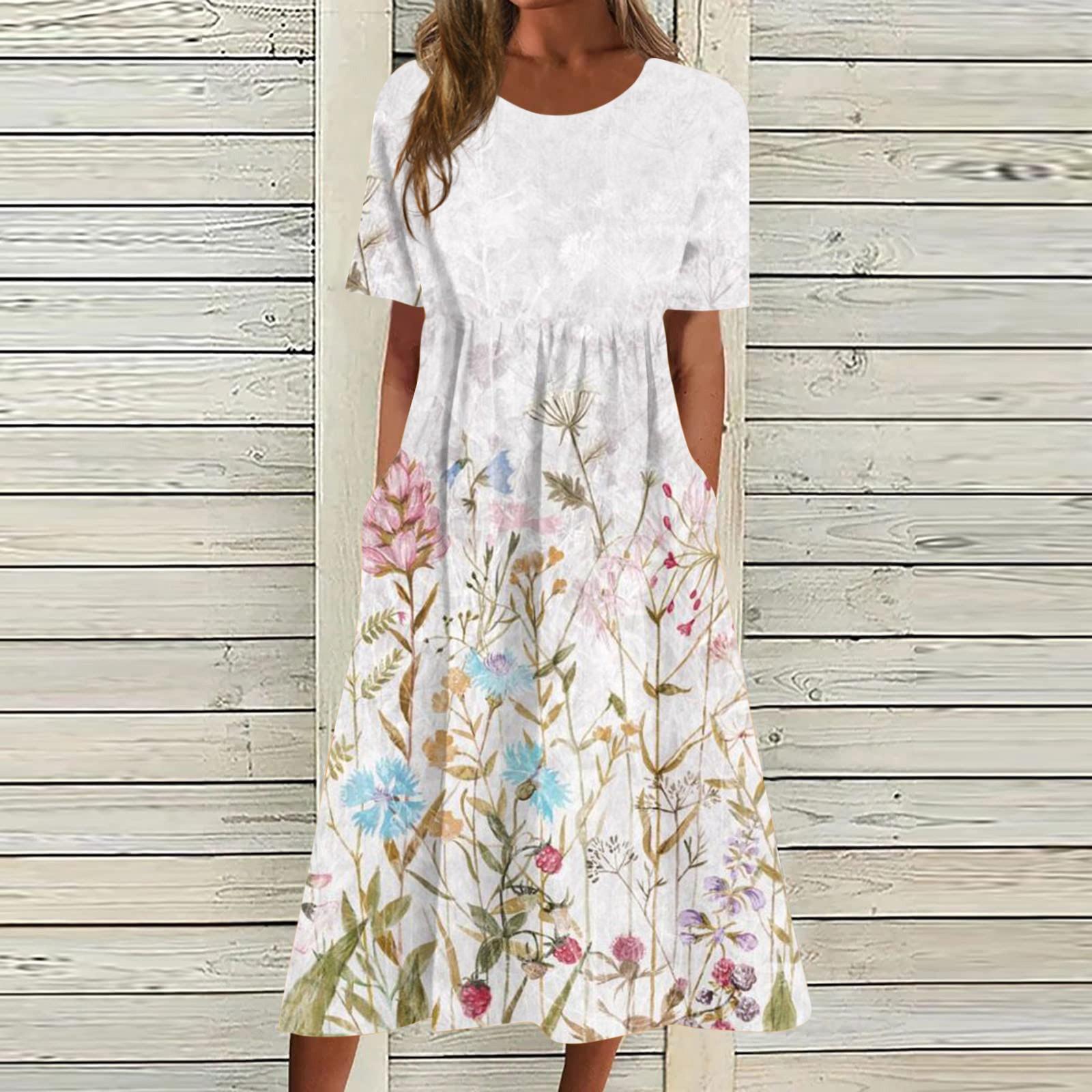 

Жен. Повседневные платья Платья с принтами Летние платья С принтами Плиссированные платья-миди с круглым вырезом Классический Классический На открытом воздухе Повседневные С короткими рукавами Свободные платья XL белый