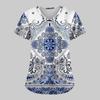 Women's Fashion Printed Work Uniform With Pocket T-Shirt Short Sleeve Top