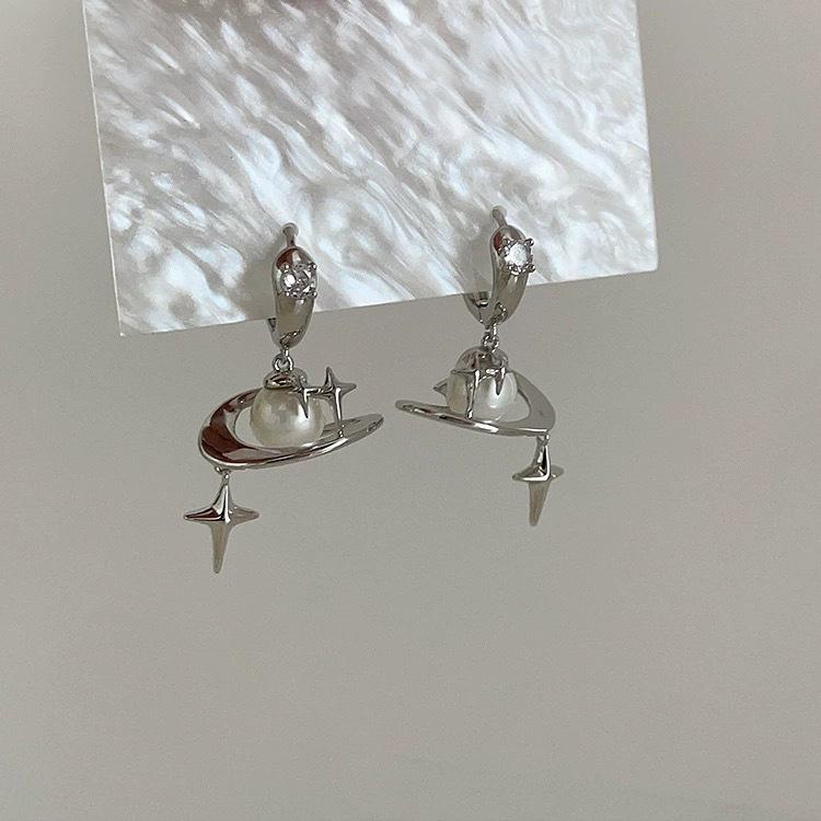 Серьги-подвески Звезда Планета из нержавеющей стали Ожерелье для женщин Роскошная Мода Серьги-капли с имитацией жемчуга Ювелирные изделия Подарки