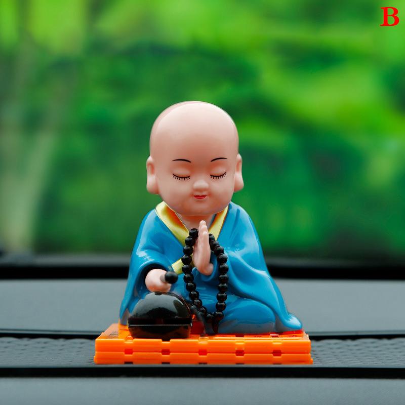 Cute Car Ornament Solar Shake Head Little Monk Good Fortune Car Rearview Pendant