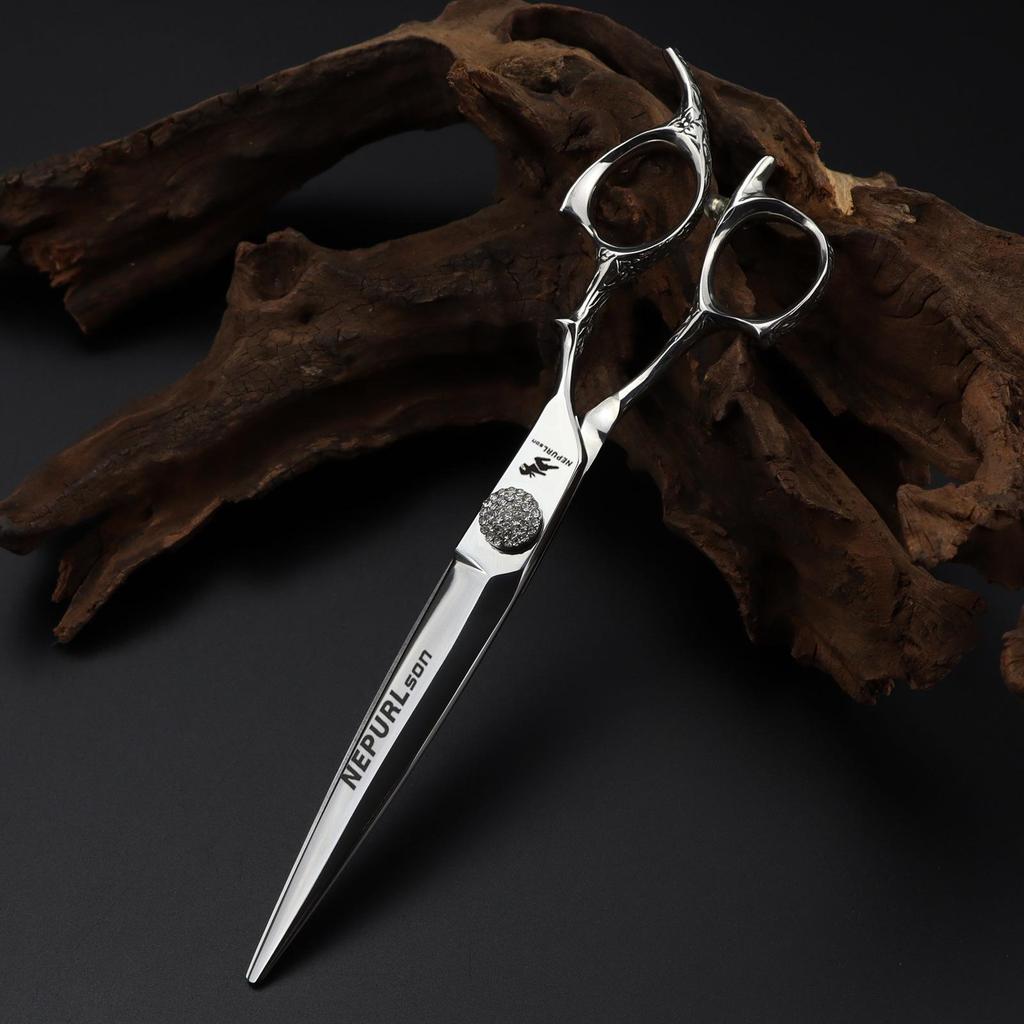 7" 440C High Carbon Steel Straight Hairdressing & Pet Grooming Shears with Diamond Decoration