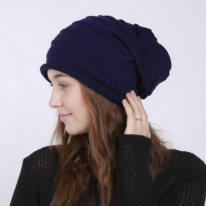 Pălărie subțire de lână tricotată orizontală plisată toamnă iarnă de damă