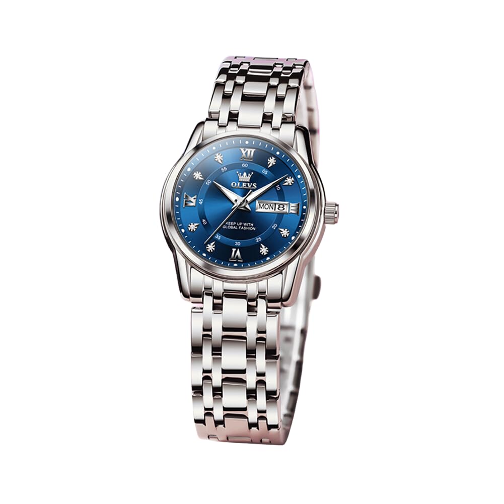 

OLEVS Fragrance Quartz Movement with Metal Date Casual and Blue Women s Watch, Band, Waterproof, Luminous, Display, Diamonds, Stylish,