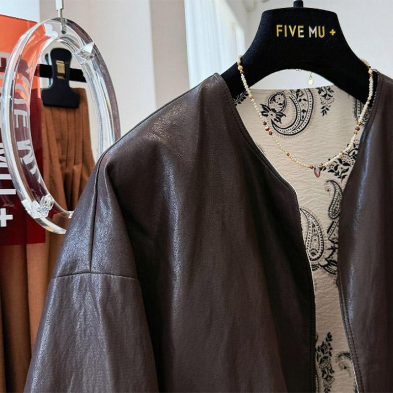 Leather Jacket for Women Winter Reversible Printed Thickened Oversized Windbreaker Loose Casual Coat Top