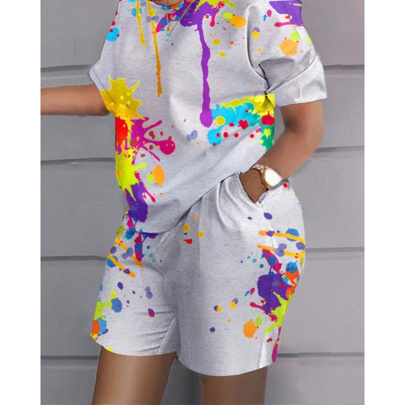 Conjunto de top y pantalones cortos informales de gran tamaño con estampado 3D de verano, conjunto informal de dos piezas informales de moda para mujer, chándales