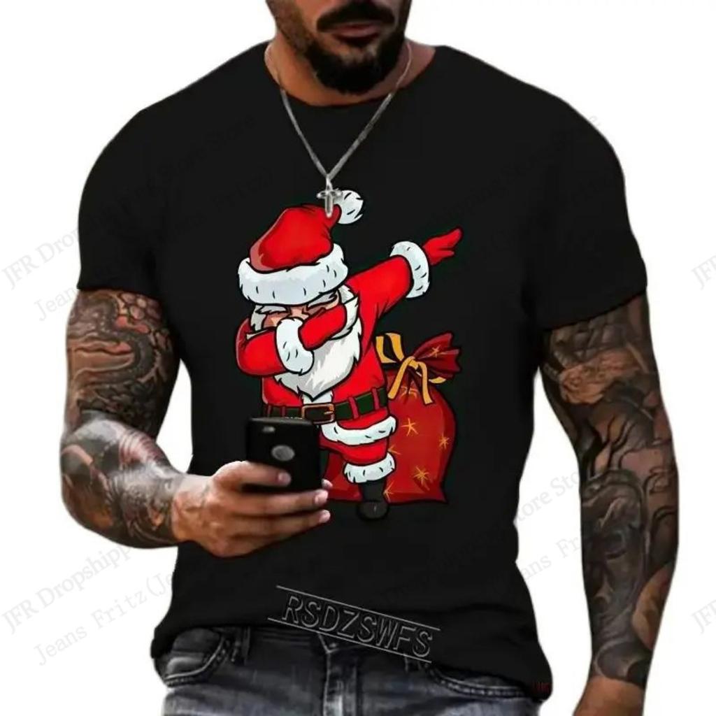 Men's Christmas Funny Santa Claus 3D Printed T-Shirt, Men's Fashion Hip-Hop Casual Short-Sleeve Top