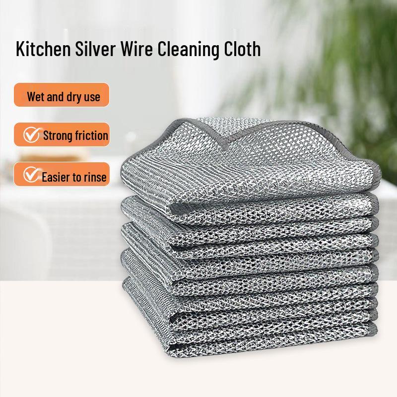Double-Layer Steel Wire Dishwashing Cloth for Kitchen Cleaning 20x20cm