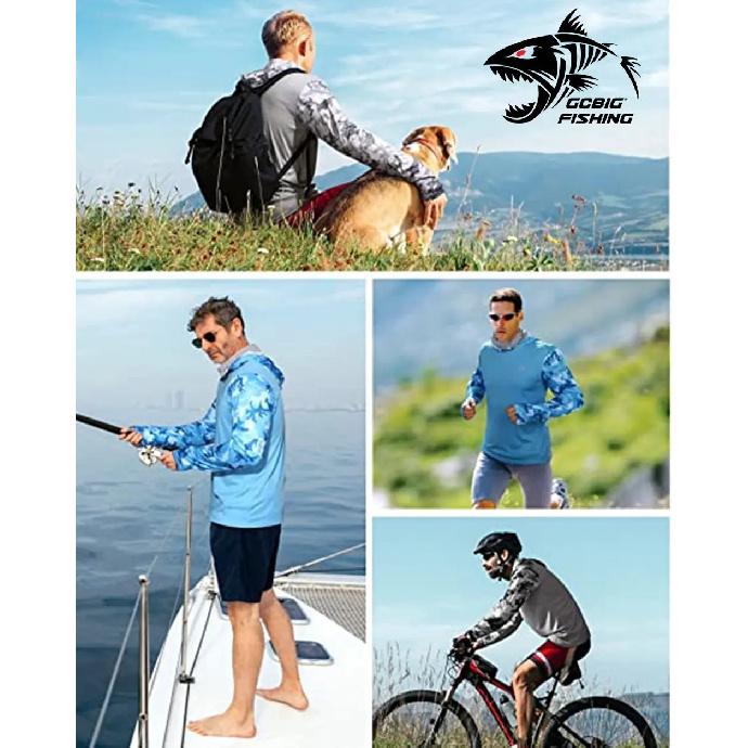 Fishing Hoodie T-shirts Men Long Sleeve Anti-Uv Sun Protection Hoodies Face Mask Apparel Hunting Jungle Camouflage Sea Fishing