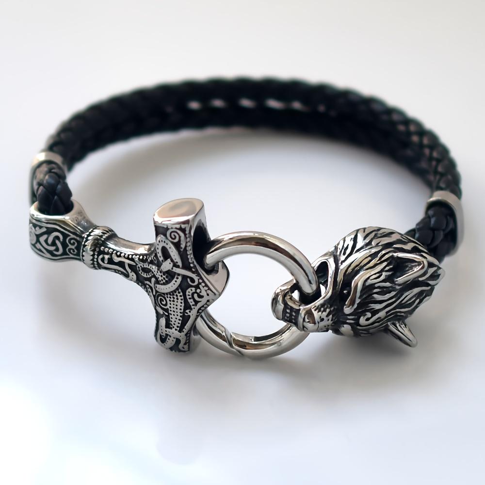 Fashion Men s Viking Wolf Head Hammer Bracelet - Nordic Pirate Style Jewelry Gift 23cm