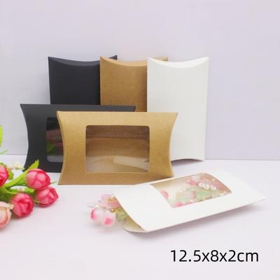 10/50PCS12.5x8x2cm White/black/kraft Paper 3-color Optional Packaging Paper Box PVC Window Pillow Box