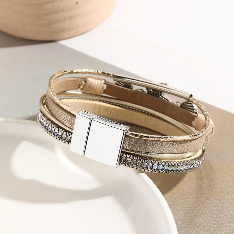 Chic Starfish Bracelet Soft Faux Leather Multi-Layer Wrist Bangle Hand Jewelry For Casual To Formal Occasion