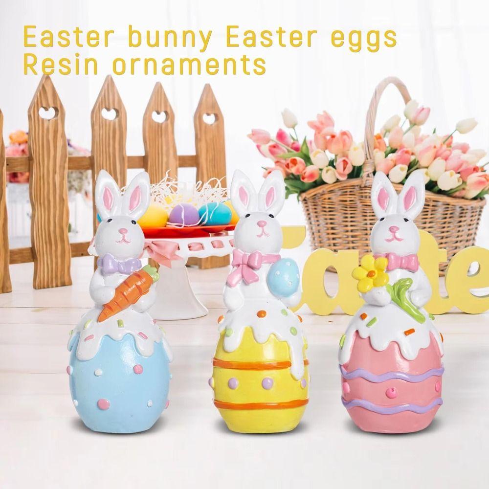 Colorful Easter Bunny Figurine Hand-Painted Cartoon Rabbit Statue  Tabletop Decor