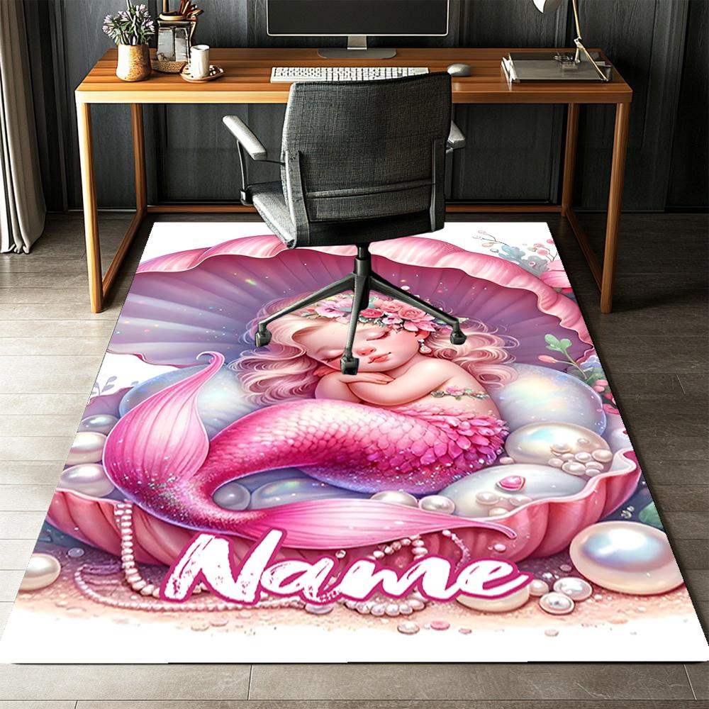 Custom Name Mermaid Printed Carpet,Rug for Office Chair Living Room Bedroom Kitchen Room Decor Gifts.