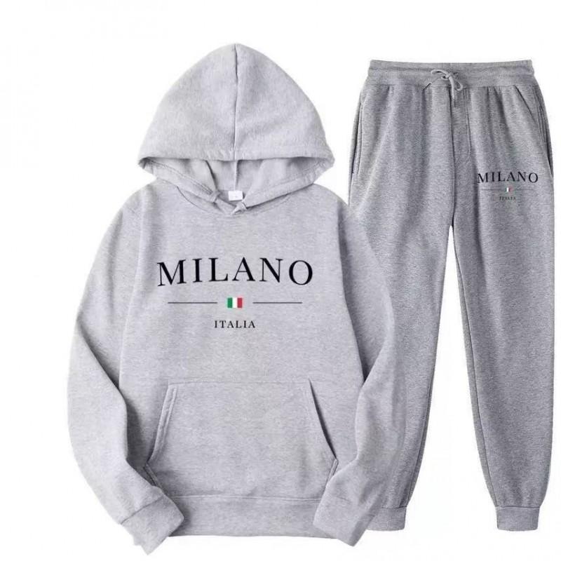 MILANO Plus Size Fleece Lined Hoodie Set Women Streetwear Printed Casual Tracksuit