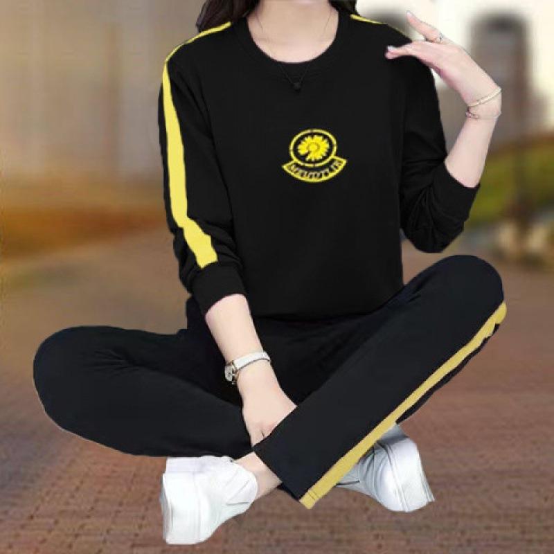 Sportswear Set for Women - Spring/Autumn Korean Style - Loose Round-neck Large Size - Long-sleeved Casual Two-piece Set