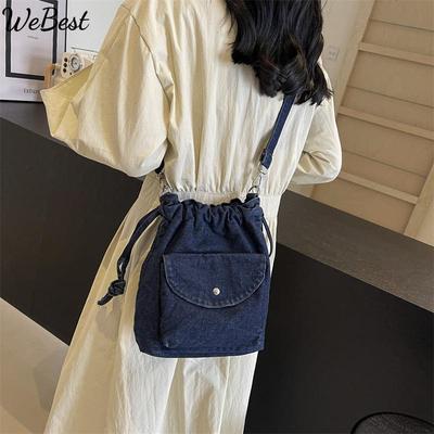 Bündelmund Plissierter Eimerbeutel Damen 2025 Neu Denim Schulter Kleine Tasche