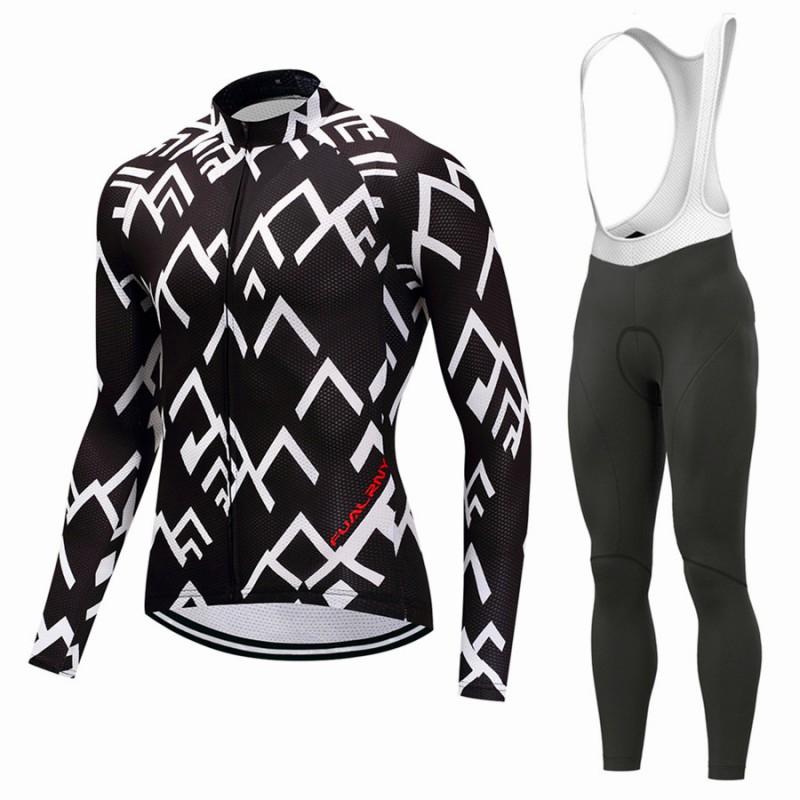 Mens Long Sleeve Cycling Jersey Set Breathable Quick Dry Bike Riding Sportswear