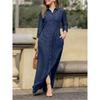 New Fashion Women Denim Shirt Dress Casual Autumn Long Sleeve Button Down Collar Flip Tie Pocket Comfortable Long Skirt