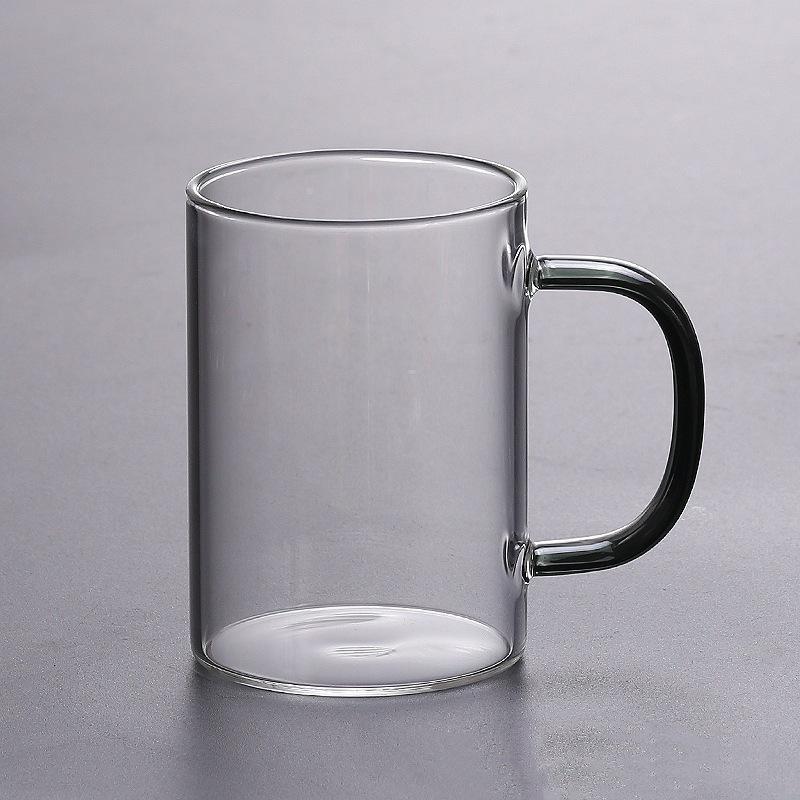 Glass Water Cup Milk Cup Tea Cup Breakfast Beverage Cup High Borosilicate Square Color Handle Glass Water Cup