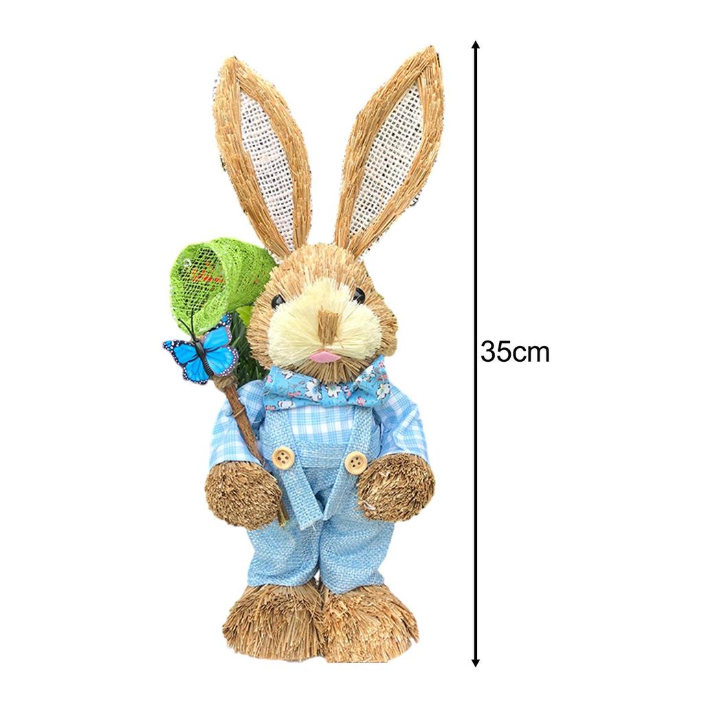 Easter Bunny Figurine Creative Straw Statue for Bedroom Shelf Balcony