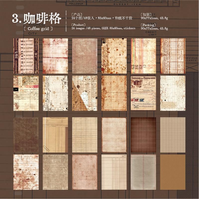 

48sheets/book Old Account List Series Creative Retro Aesthetics Washi Sticker Book DIY Scrapbooking Decorative Stickers
