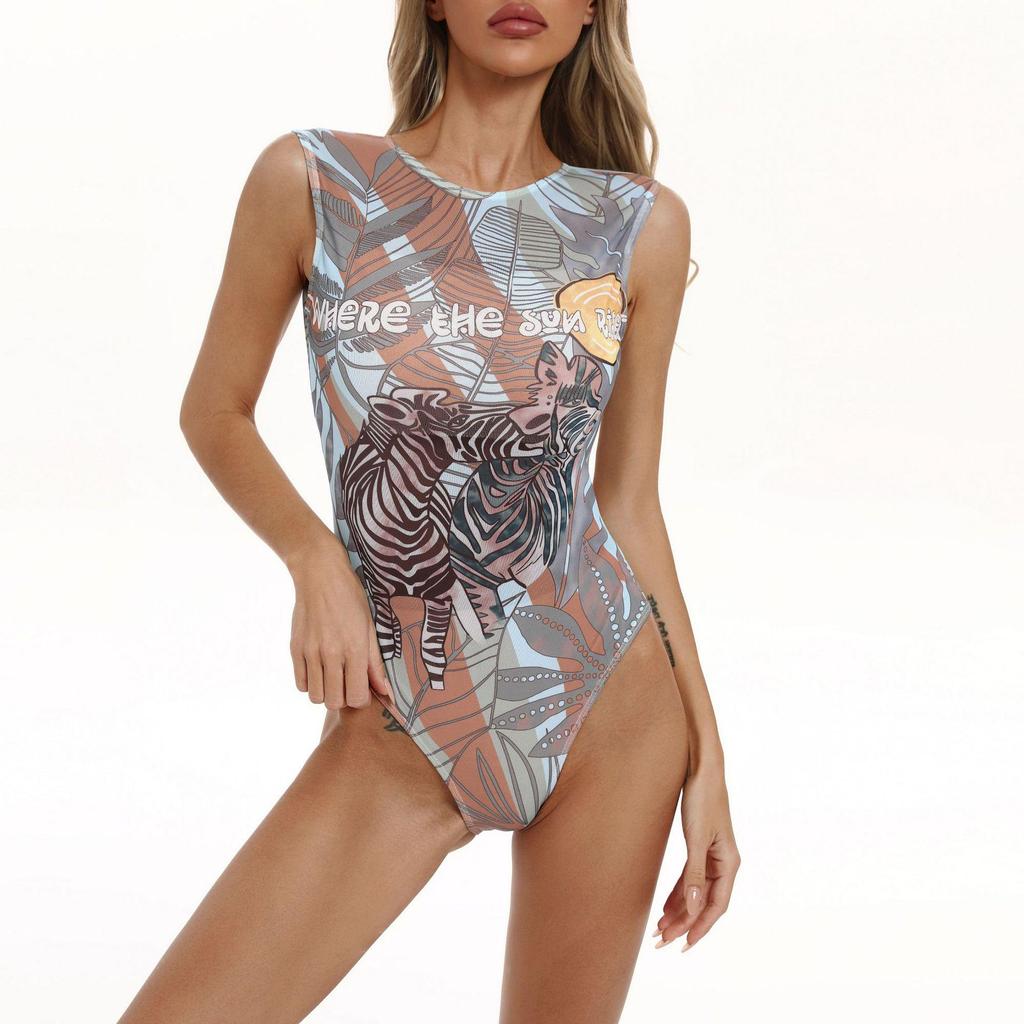 Dámské vícebarevné síťované jednodílné plavky s dlouhým rukávem a ochranou proti slunci