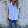 Women Summer Solid Loose Casual Short Sleeve Button Pocket Turn Down Collar Shirt