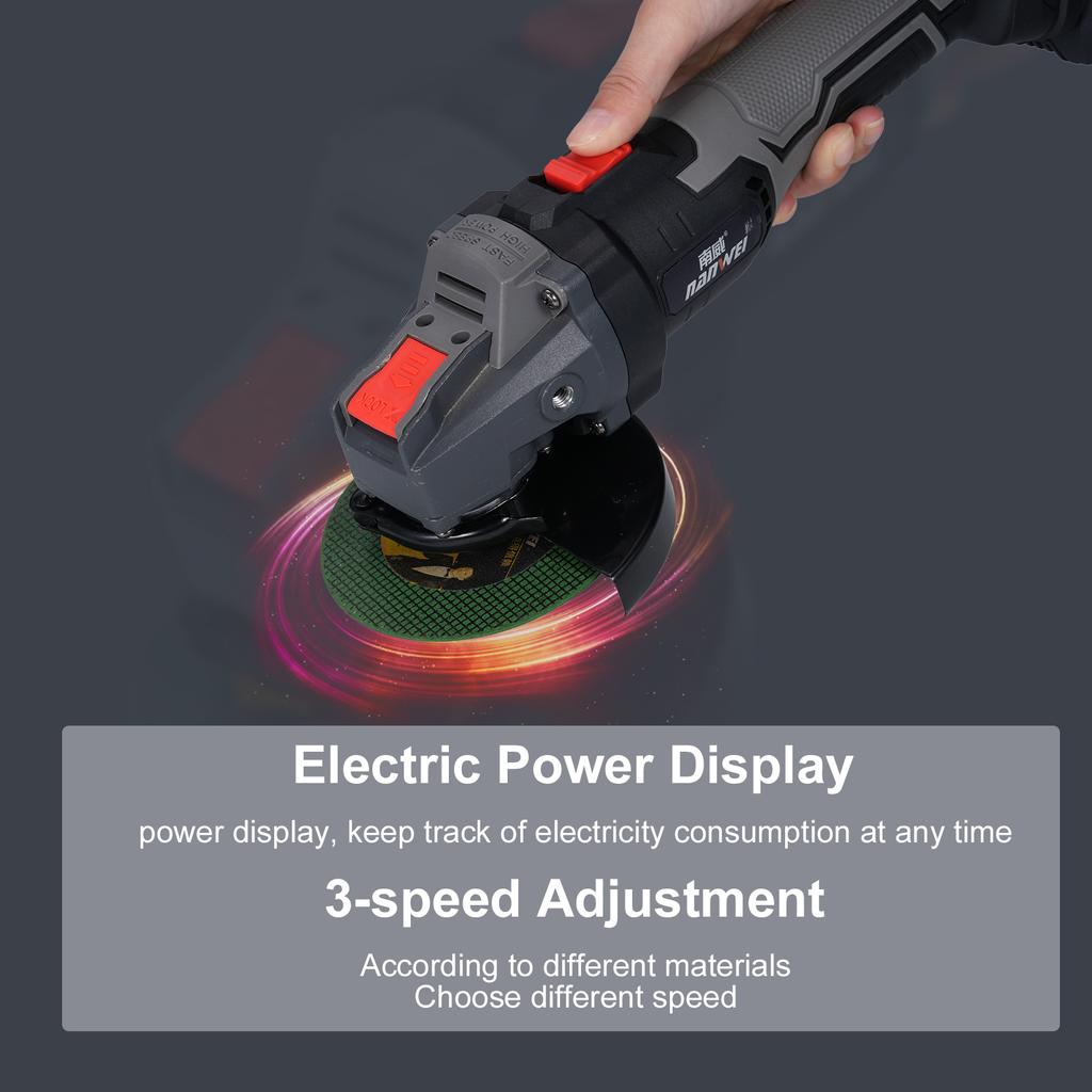 Cordless Angle Grinder 3 Speed Adjustment Electric Grinder Power Display Brushless Motor 21V 4000mah Battery for Cutting Polishing Grinding Metal and