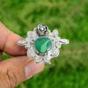925 Silver Natural Russian Malachite Solitaire Bezel Wedding Flower Ring Jewelry