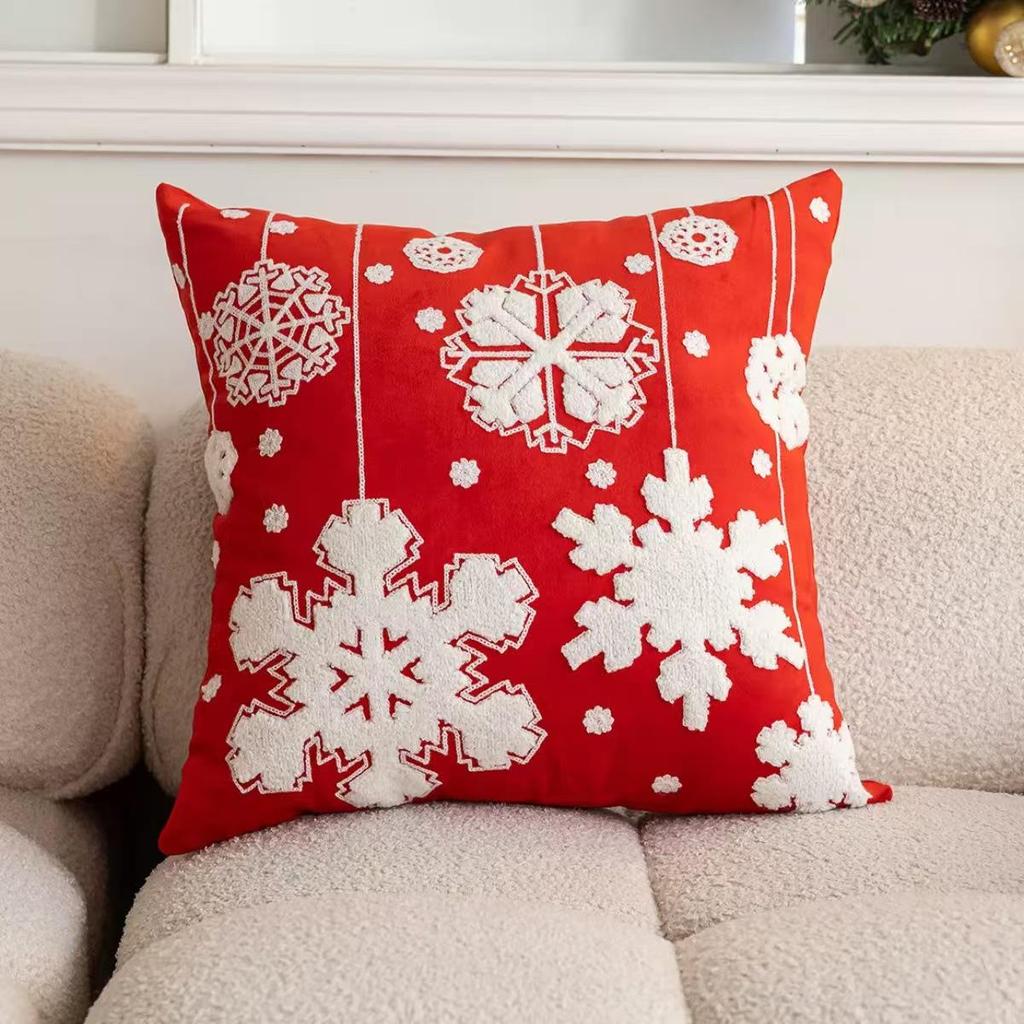 Christmas Embroidery Candy Cane & Santa Hat Tufted Throw Pillow Cover