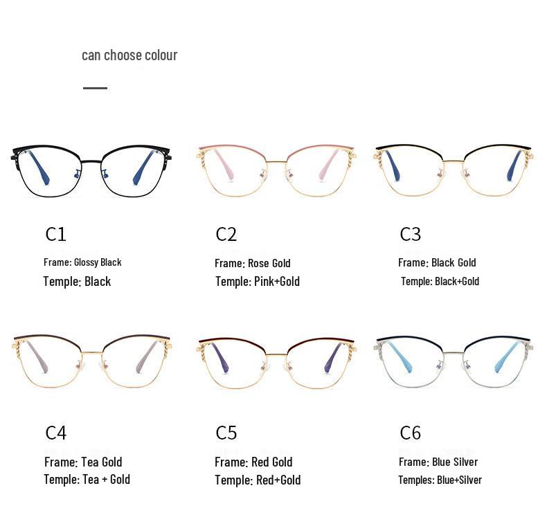 Occhiali alla moda da donna con montatura in metallo che cambiano colore e filtro luce blu