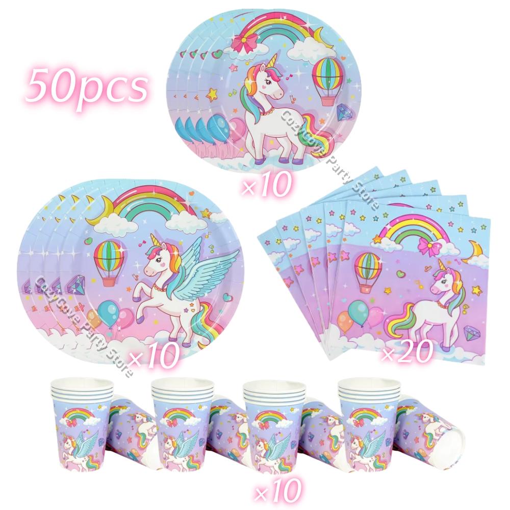 Rainbow Unicorn Birthday Party Decor Unicornio Gifts Tableware Balloons Banner Bracelets Keychain Girls Party Favors Photo Booth