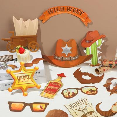 Western Cowboy Photo Booth Props Cowboy Wanted Poster Selfie Frame Kit