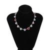 Ethnic Style Colorful Rhinestone Choker Rainbow Clavicle Chain Fashion Love Heart Necklaces  Ladies