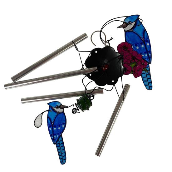 Bird Wind Chimes for Outside Stained Glass Bird Hanging Windchime with 4 Tubes for Balcony Garden Porch Backyard Decor