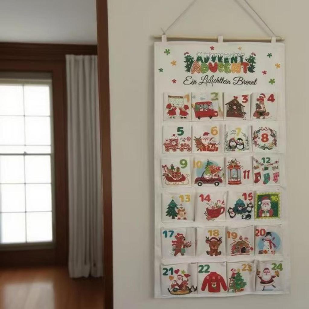 Christmas Fabric Advent With Pockets Snack Bags 24 Days Hangable Advent Countdown Calendar For Living Room Study Apartment Wall