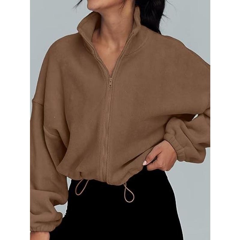 Women S Fleece Zip Up Stand Collar Long Sleeve Casual Jacket
