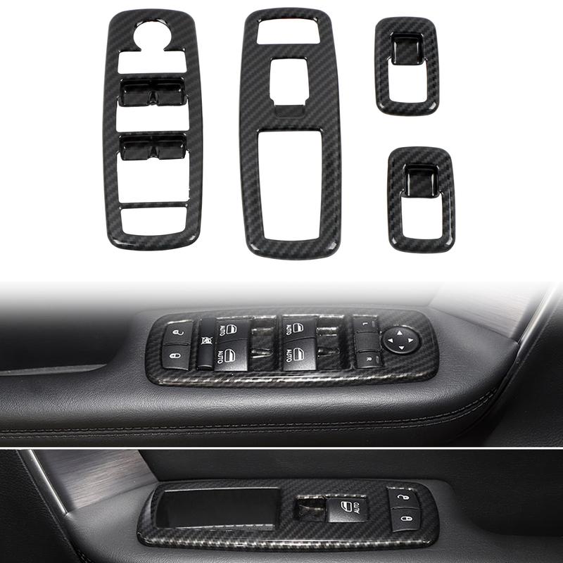 LHD! For Dodge Durango 2011-  Car Accessories ABS Plastic Carbon Car Door Window Lift Switch Cover Trim 4pcs