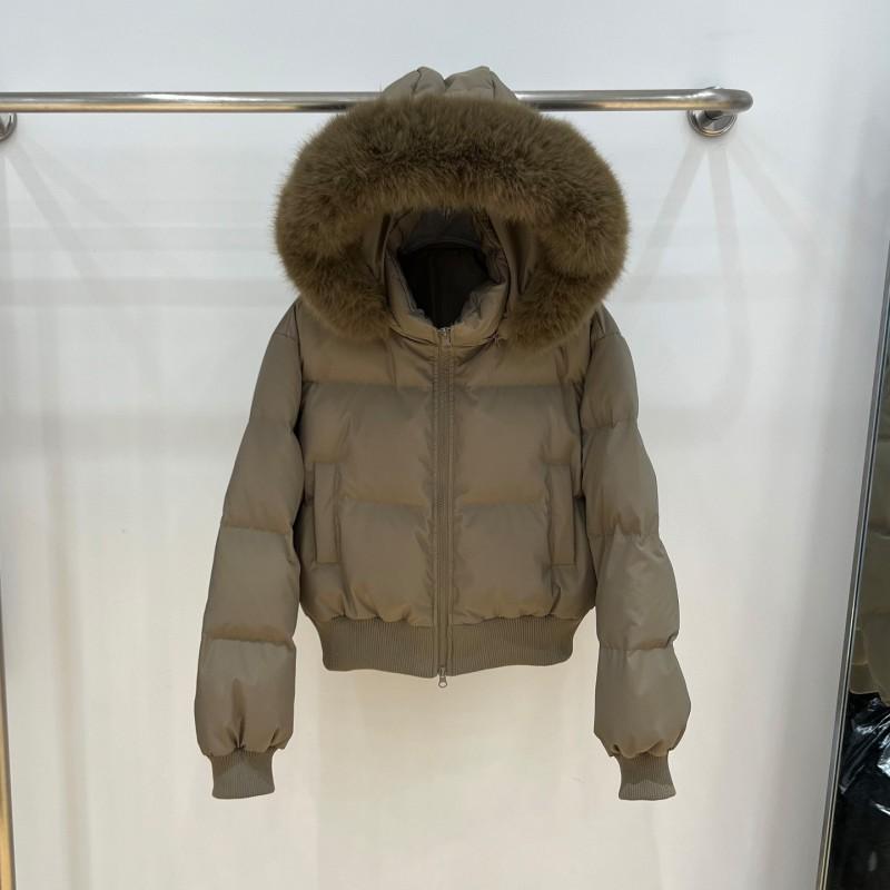 Womens Short Puffer Coat With Detachable Fox Fur Collar Slim Fit 90% White Duck Down Warm Winter Jacket Petite
