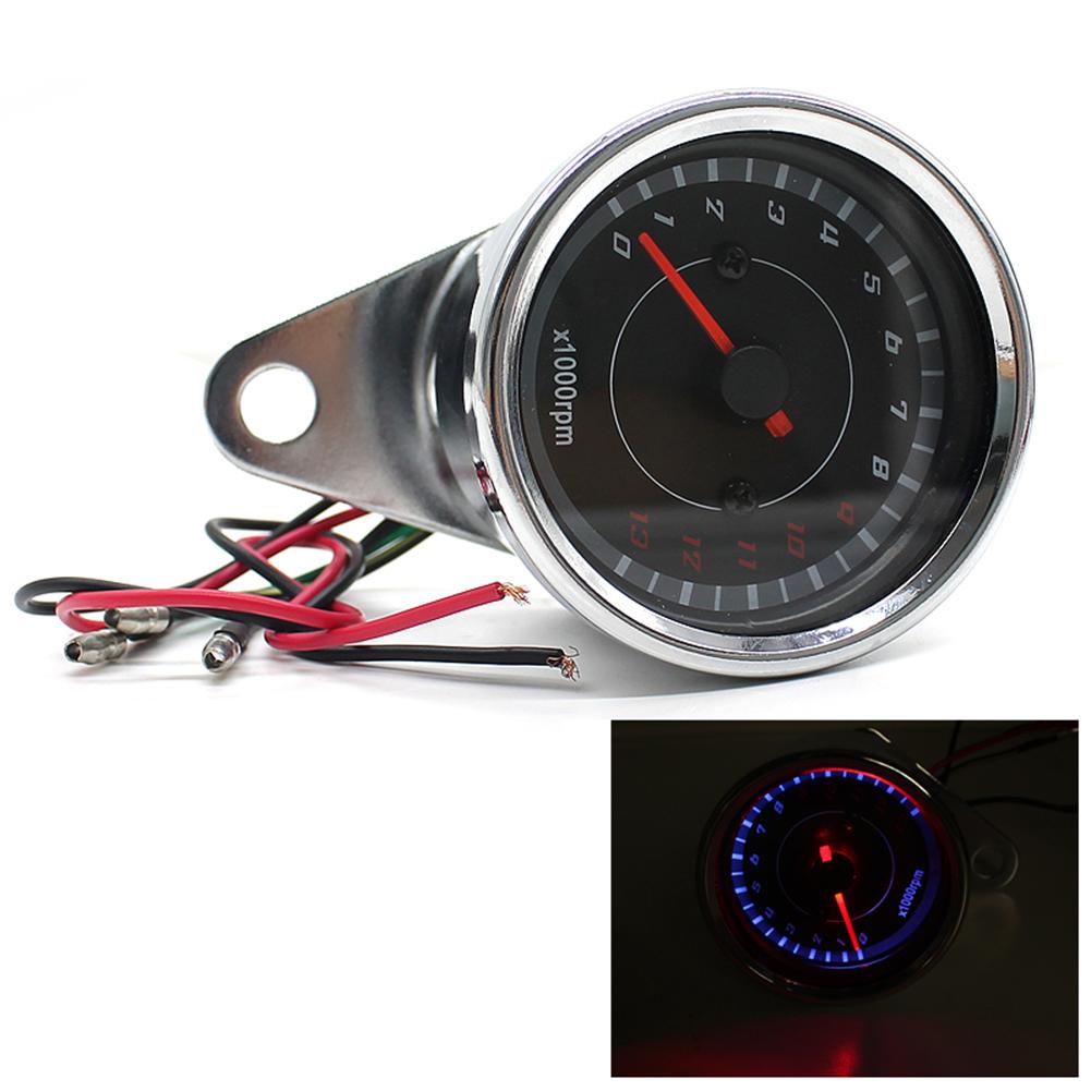 DC 12V Universal Motorcycle Tachometer Blue LED Backlit 1000RPM Analog Tachometer Electronic Tach Meter Speedometer Gauge
