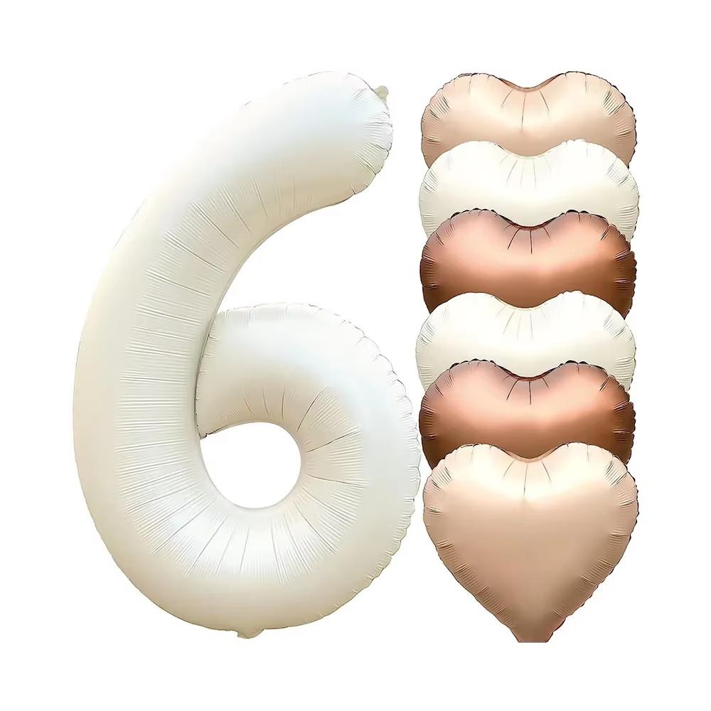7pcs 32inch Number Balloons Set Helium Balloon with Big Heart Balloons for Girl and Boy 9th Year Old Birthday Party Decorations