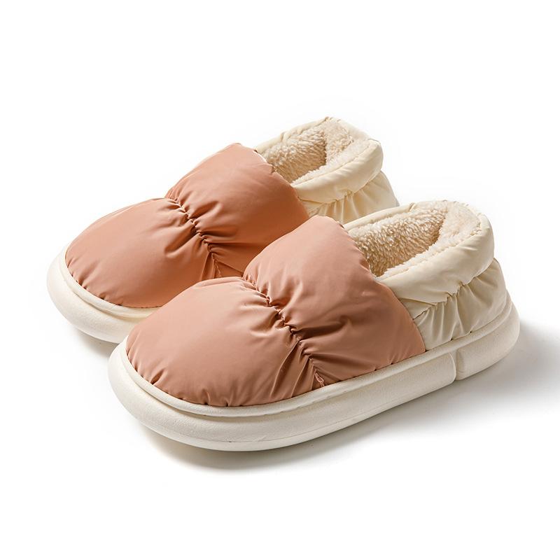 Men's down cotton slippers men's winter bag follow-up home with down to keep warm couple waterproof cotton slippers women's outer wear
