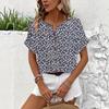 Summer Printed Women's T-shirt Elegant Floral Buttons Short Sleeve Loose Casual T-shirts Women Fashion Vintage Office Ladies Pullover Tee Tops New