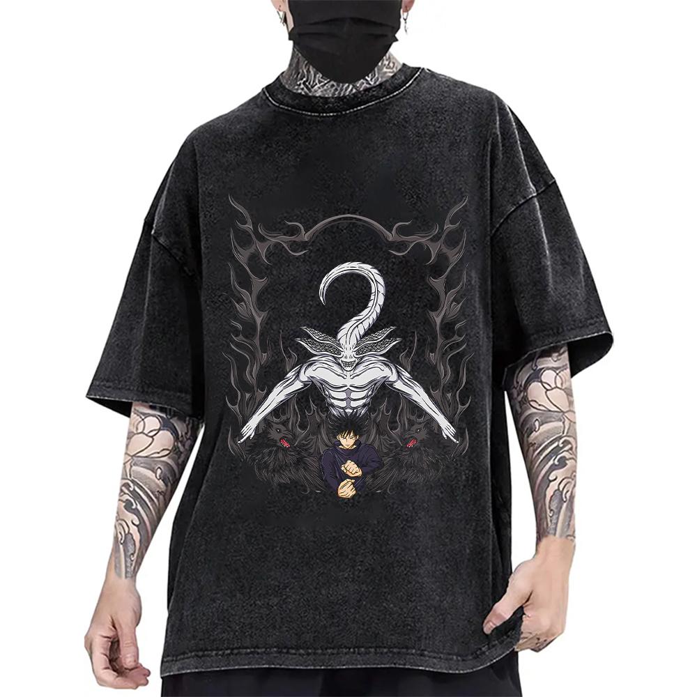 

Hot Anime Jujutsu Kaisen Fushiguro Megumi Mahoraga Print T-shirt Men Manga Casual Tshirts Washed Cotton T Shirt Harajuku Tops S сірий колір