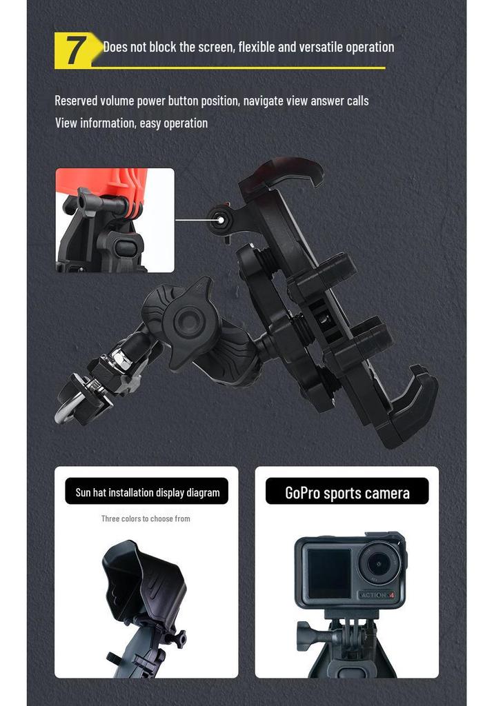 Shockproof Motorcycle Phone Holder with Anti-theft and Charging Features
